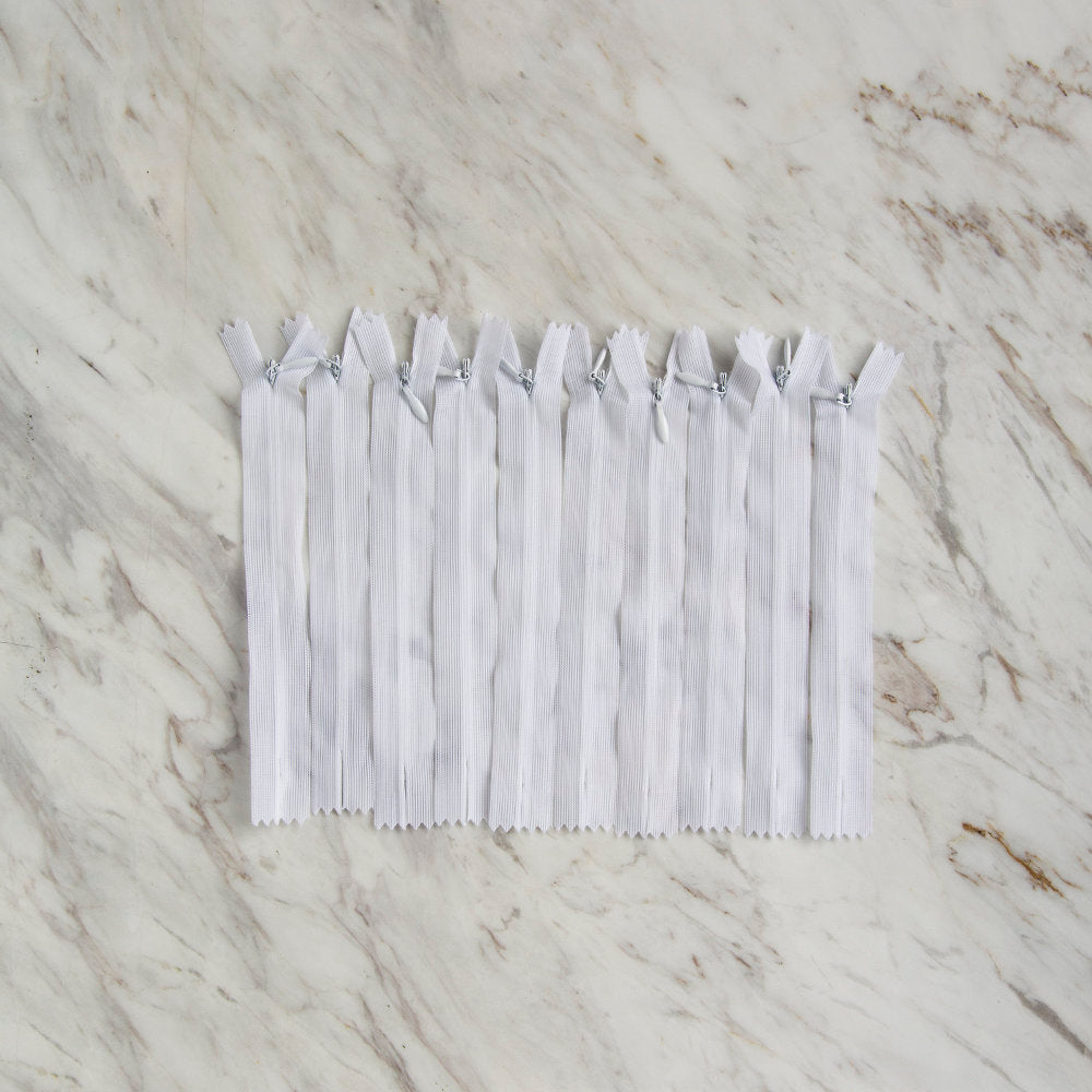 Loren 10 adet 16 Cm Beyaz Gizli Dipli Naylon Fermuar