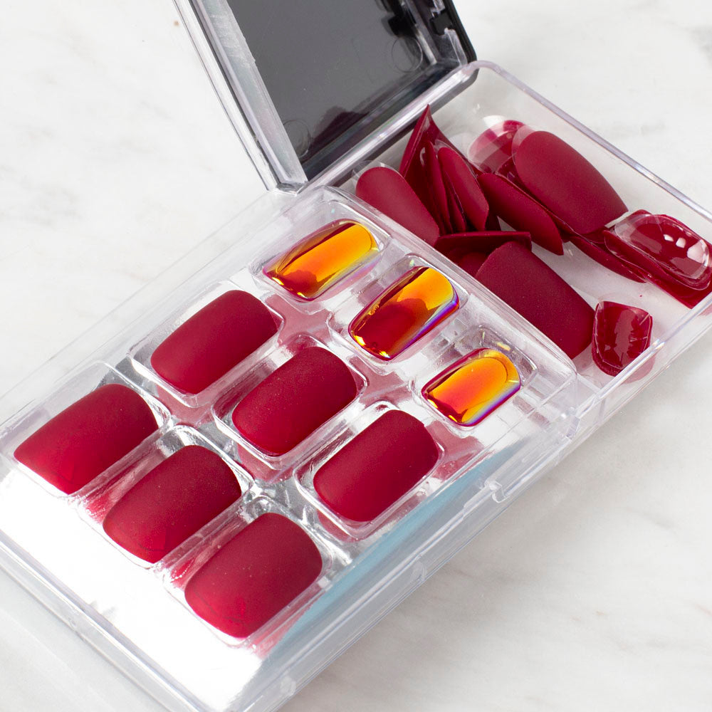 Arty Takma Tırnak Seti \ Kadife Bordo - Yaldız Kırmızı