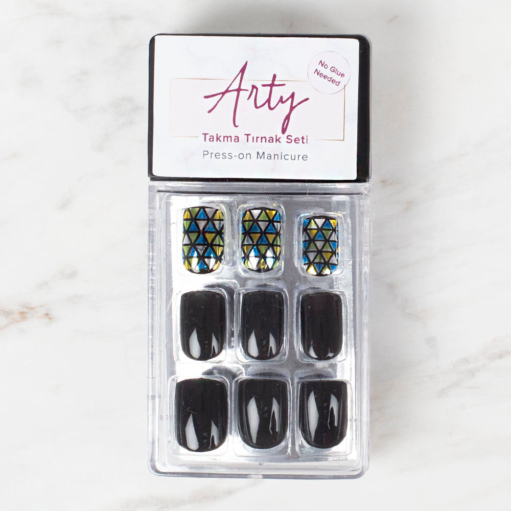 Arty Takma Tırnak Seti \ Parlak Siyah - Renkli Üçgen