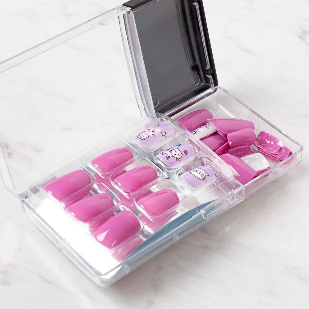 Arty Takma Tırnak Seti \ Lila Kedi Kalpli Yıldızlı Sade