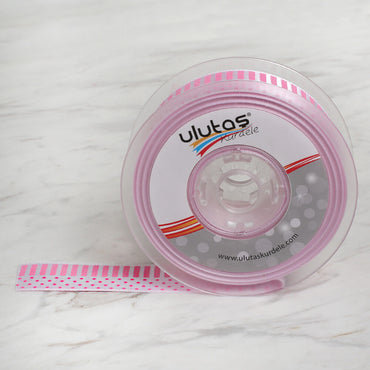 Ulutaş 2,5 cm 20 mt Baskılı Pembe Saten Kurdele