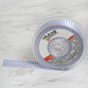 Ulutaş 2,5 cm 20 mt Baskılı Mavi Saten Kurdele