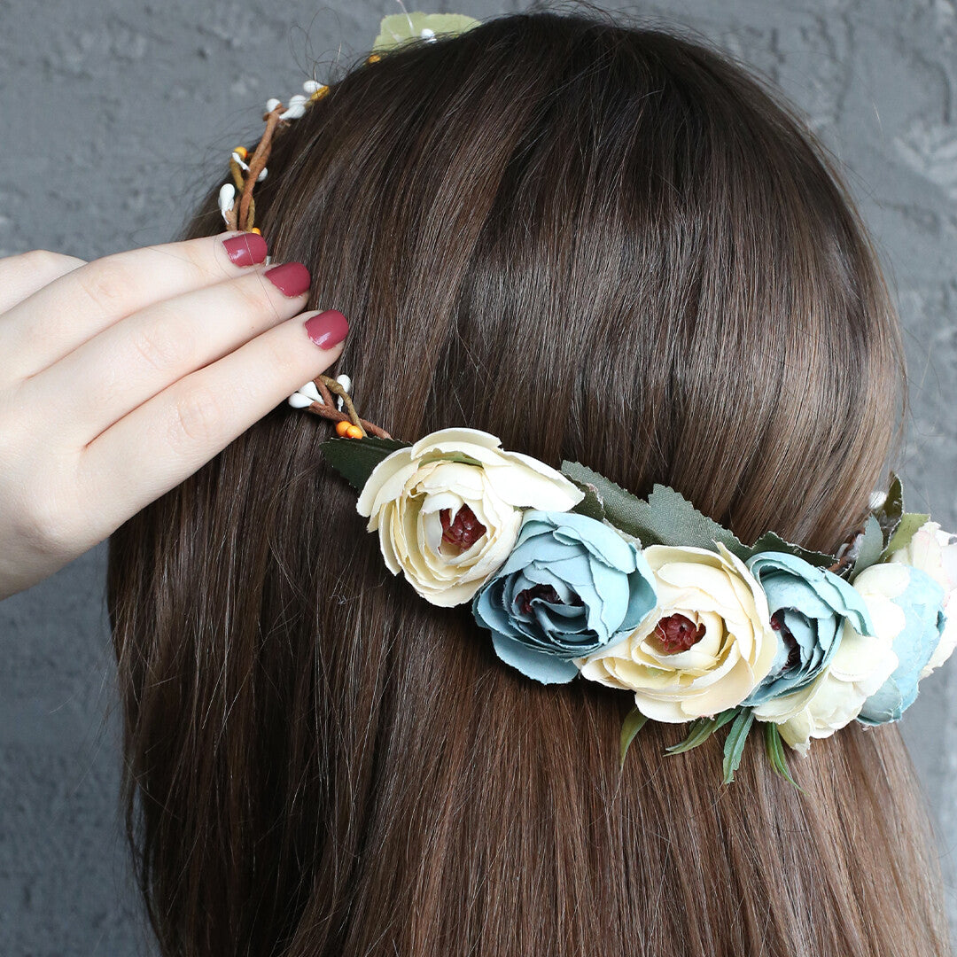 Loren Yeşil Çiçekli Çember Taç