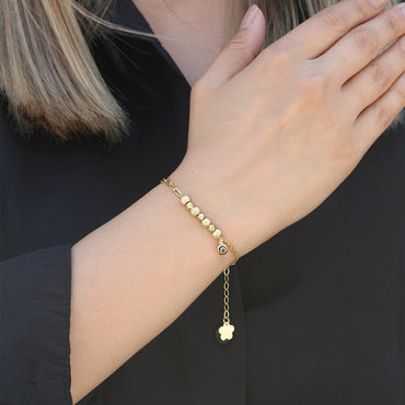 Clotho 925 Ayar Gümüş, Dorika Simli Ataçlı Model Altın Rengi Bileklik