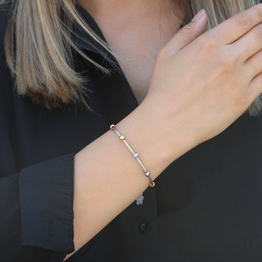 Clotho 925 Ayar Gümüş, Hasır Zincir Gümüş 3 Renkli Dorika Bileklik