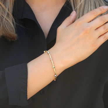 Clotho 925 Ayar Gümüş, Hasır Zincir Altın 3 Renkli Dorika Bileklik