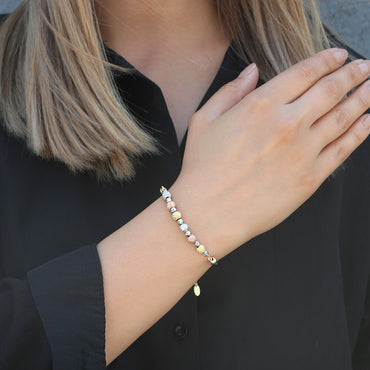 Clotho 925 Ayar Gümüş, Hasır Zincir, Dorika, Sim Top 3 Renkli Bileklik