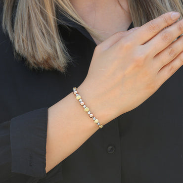 Clotho 925 Ayar Gümüş, Hasır Zincir, Dorika, Sim Top 3 Renkli Bileklik