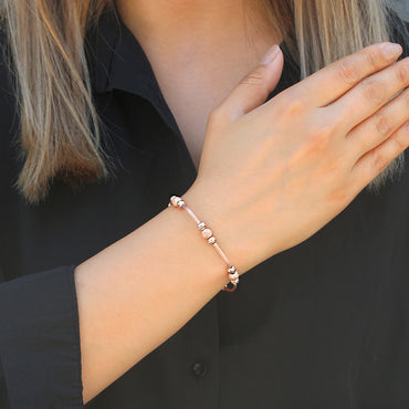 Clotho 925 Ayar Gümüş, Hasır Zincir, Dorika, Simli Top Rose Bileklik