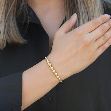 Clotho 925 Ayar Gümüş, Dorika, Simli Top Altın Rengi Bileklik