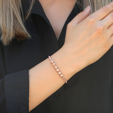 Clotho 925 Ayar Gümüş, Dorika, Simli Top Rose Renk Bileklik