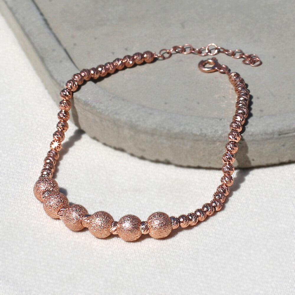 Clotho 925 Ayar Gümüş, Dorika, Simli Top Rose Renk Bileklik