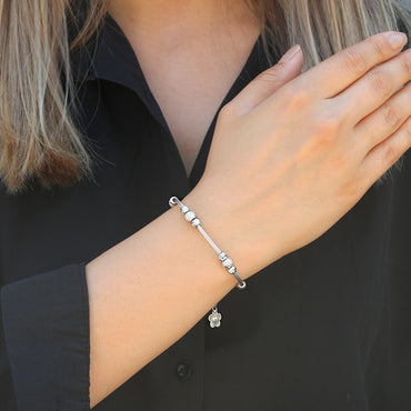 Clotho 925 Ayar Gümüş, Hasır Zincir, Dorika, Simli Top Gümüş Bileklik