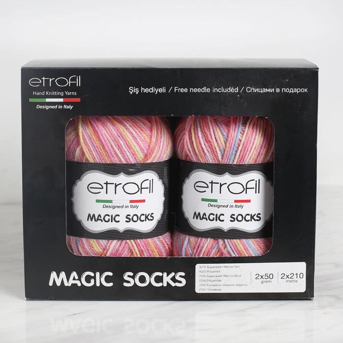 Etrofil Magic Socks Kit  2'li Yumak Ebruli Çorap Örgü İpi   