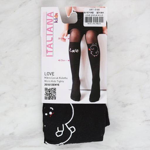Italiana 5166 Love Çocuk Külotlu Çorap, Siyah 8-10 Yaş