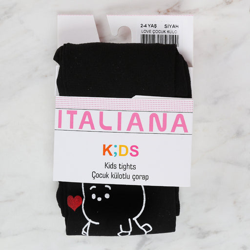 Italiana 5166 Love Çocuk Külotlu Çorap, Siyah 2-4 Yaş