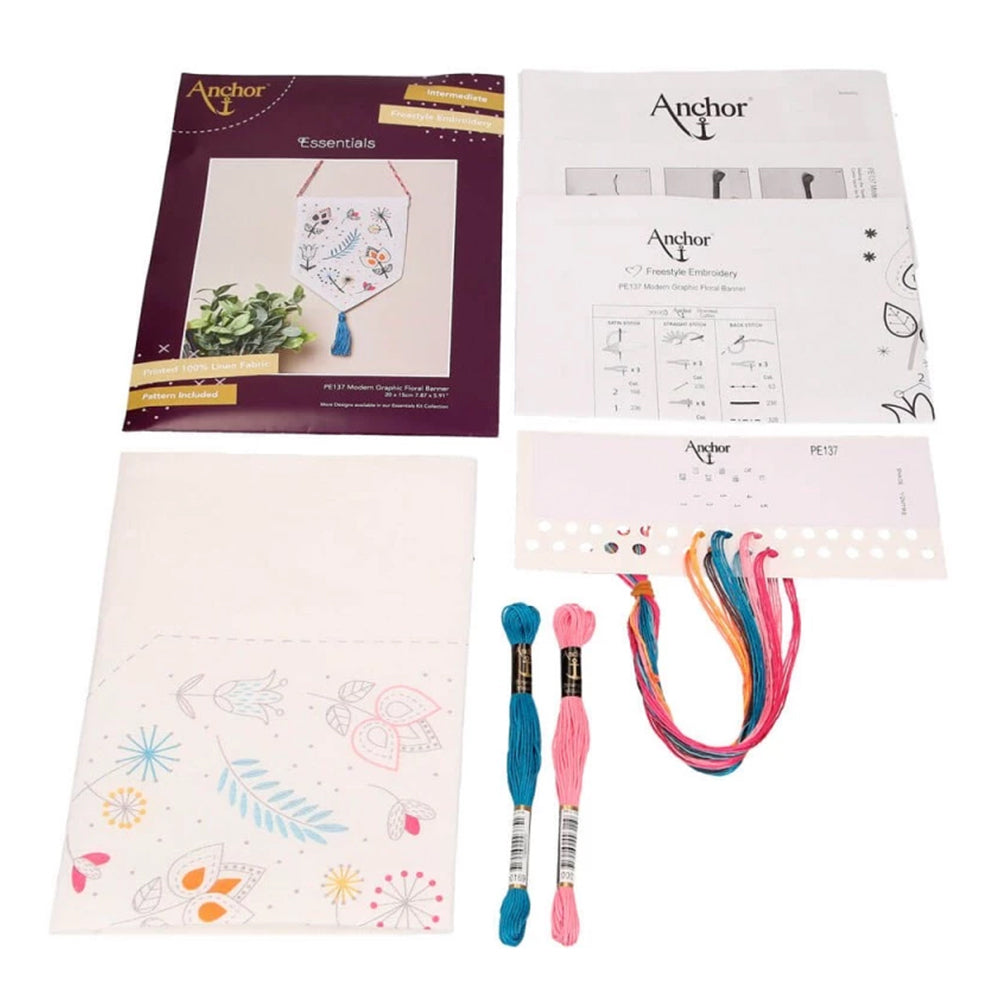 Anchor Duvar Dekoru Modern Graphic Floral Banner Nakış Kiti - PE137