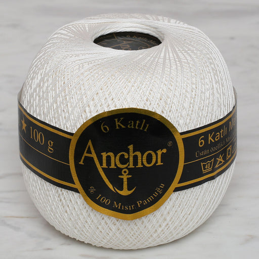 Anchor 6 Katlı No:26 100 gr Merserize Ağ İpliği - Beyaz