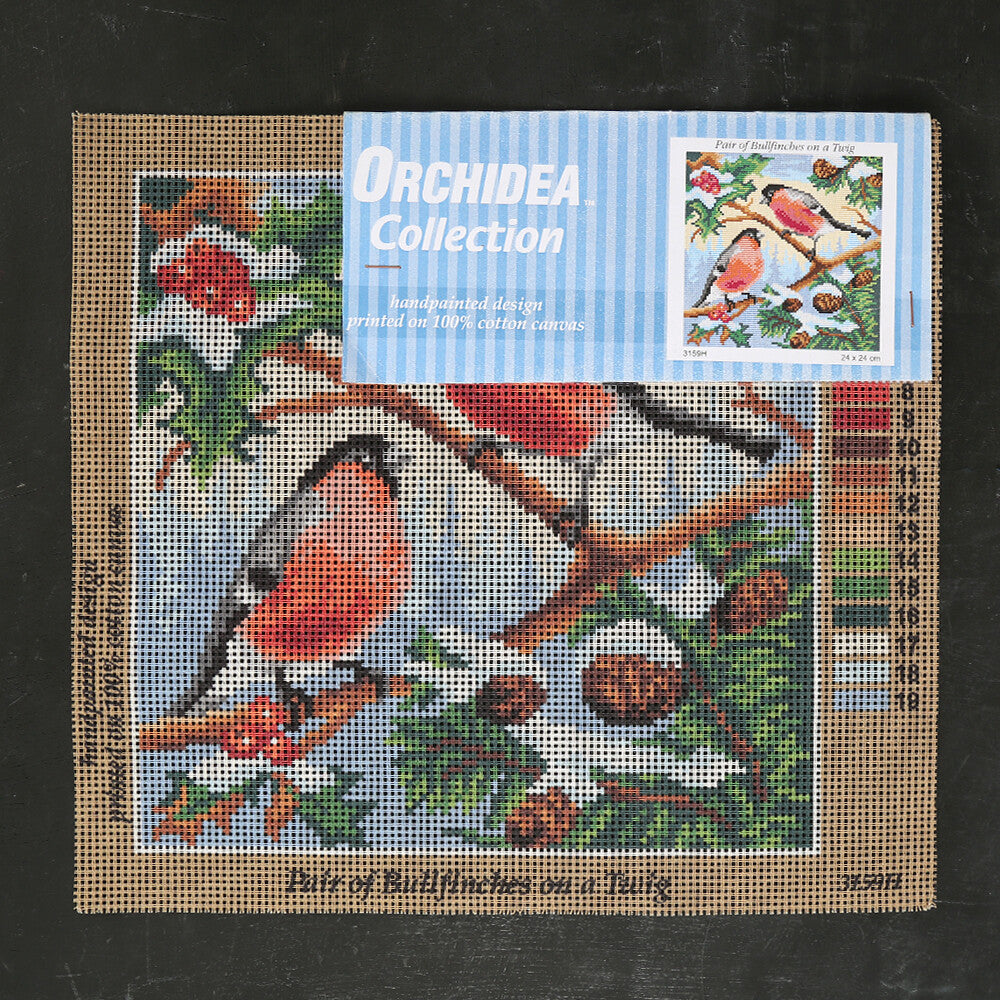Orchidea 24x30 cm Pair Of Bullfinches On a Twig Baskılı Goblen - 3159H