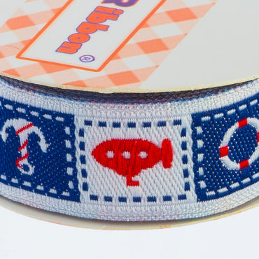 Sticker Ribbon Mavi Deniz Baskılı Yapışkan Kurdele - SR-1698