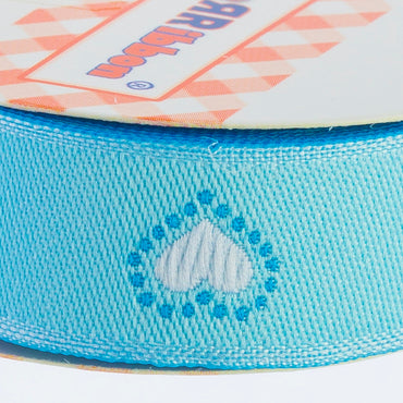 Sticker Ribbon Mavi Kalp Baskılı Yapışkan Kurdele - SR-1683-V2