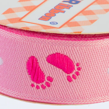 Sticker Ribbon Pembe Bebe Ayak İzi Baskılı Yapışkan Kurdele - SR1685-V1