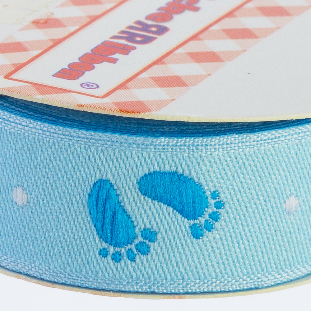 Sticker Ribbon Mavi Bebe Ayak İzi Baskılı Yapışkan Kurdele - SR-1683-V1