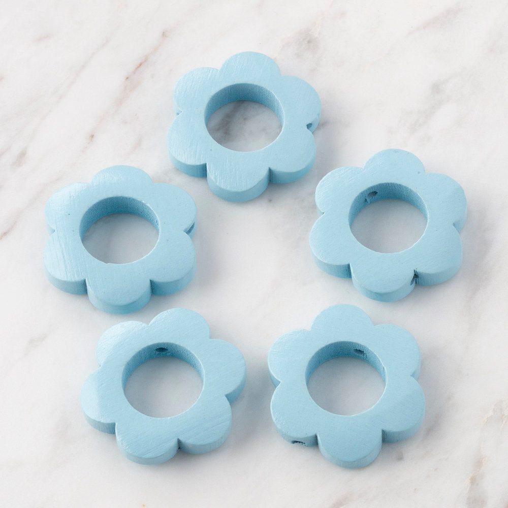 Loren 5'li Mavi Papatya Ahşap Boncuk