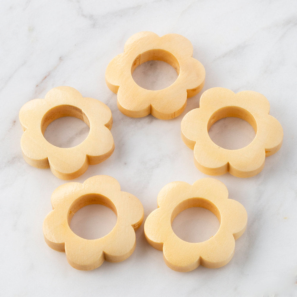 Loren 5'li Natural Papatya Ahşap Boncuk