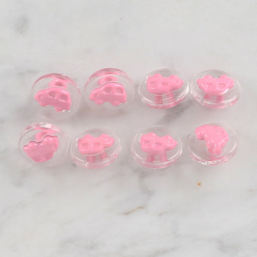 Loren Crafts 8'li Şeffaf Pembe araba Düğme - 249