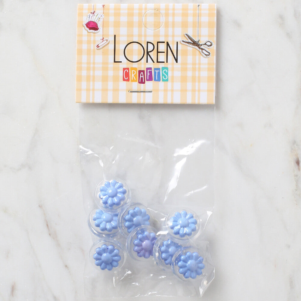 Loren Crafts 8'li Şeffaf Mavi Papatya Düğme - 263