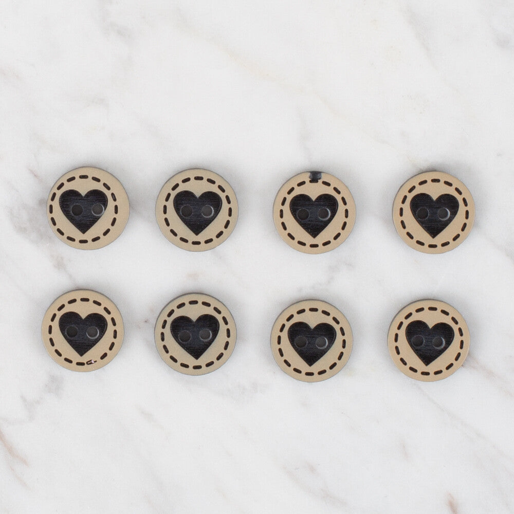 Loren Crafts 8'li Siyah Kalp Düğme - 320