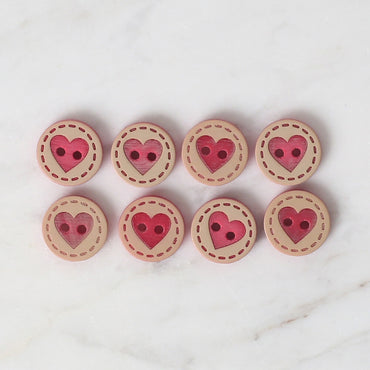 Loren Crafts 8'li Kırmızı Kalp Düğme - 330