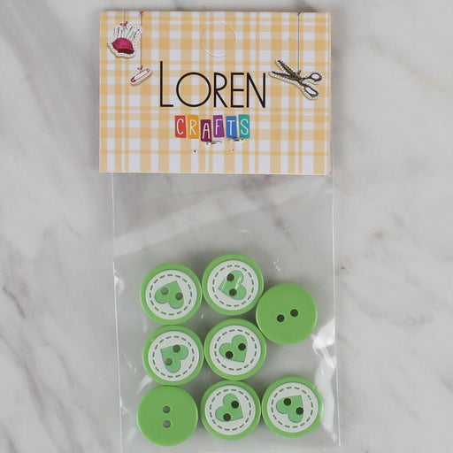 Loren Crafts yeşil 8'li kalp düğme - 478