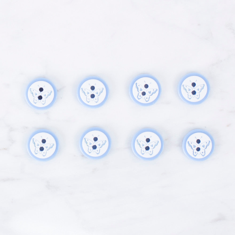 Loren Crafts 8'li Kelebek Mavi Düğme - 0513