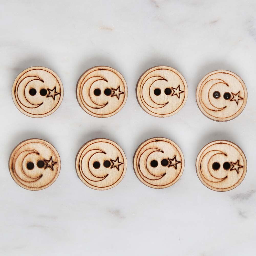 Loren Crafts 8'li Ahşap Düğme Ay Yıldız - 1750