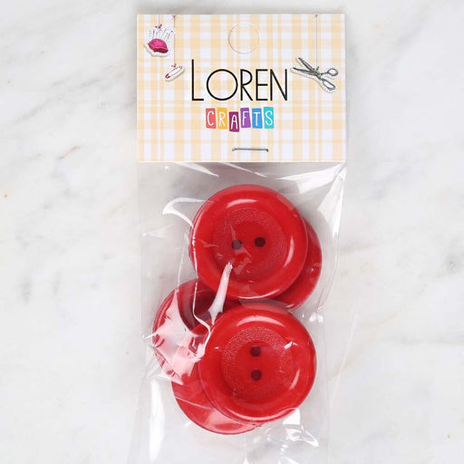 Loren Crafts 5'li Kırmızı Büyük Düğme - 1778