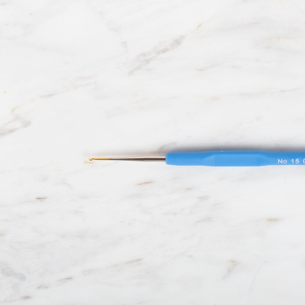 Yabalı Altın Uçlu Elastik Saplı Mavi Dantel Tığ No. 15 0.85mm