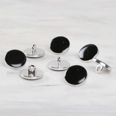 Loren Crafts 8'li Gümüş Metal, Siyah Düğme - 1806