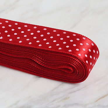 Loren Crafts 2 cm 10 mt Kırmızı Saten Puantiyeli Kurdele