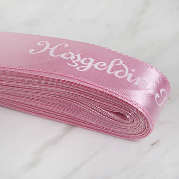 Loren Crafts 2 cm 10 mt Pembe Saten Hoş Geldin Bebek Baskılı Kurdele
