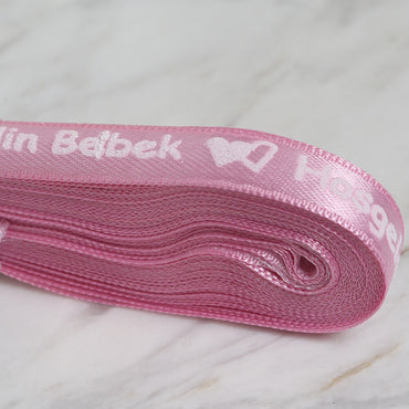 Loren Crafts 1 cm 10 mt Pembe Saten Hoş Geldin Bebek Baskılı Kurdele