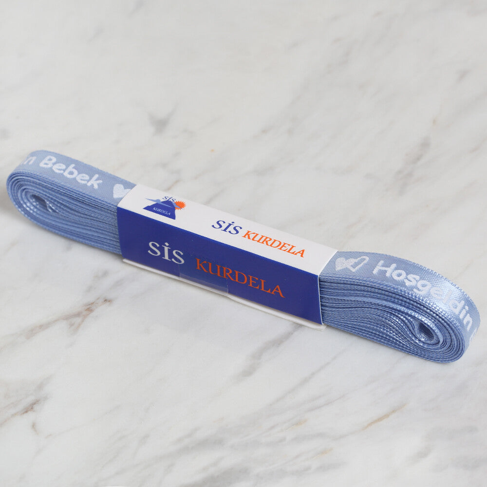 Loren Crafts 1 cm 10 mt Mavi Saten Hoş Geldin Bebek Baskılı Kurdele