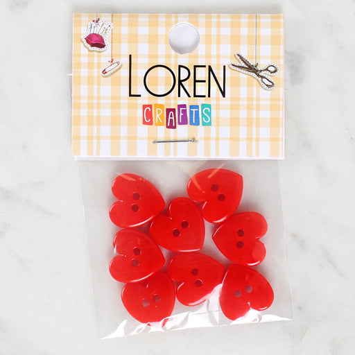 Loren Crafts 8'li Kırmızı Kalp Düğme - 1081