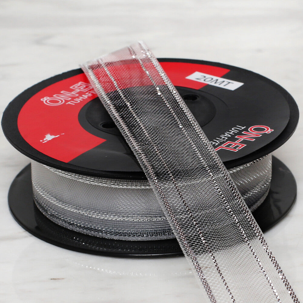 Önel 2,5 cm 20 mt Gümüş Simli Şifon Kurdele