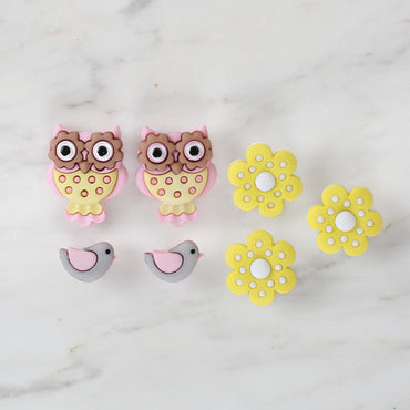 Dress It Up Baykuş Ve Çiçekler Dekoratif Düğme - 9319