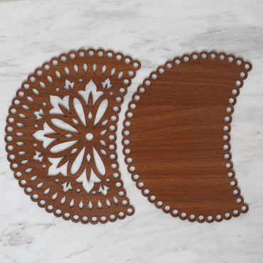 Loren Ahşap Oymalı Desenli Makoron Çanta Yanı Plakası