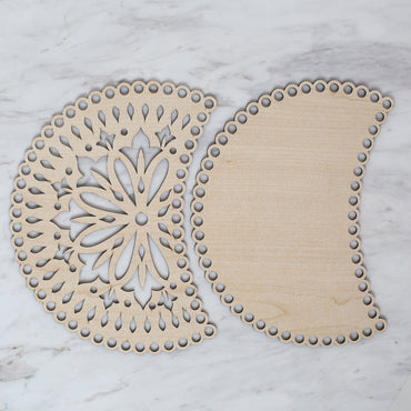 Loren Ahşap Oymalı Desenli Makoron Çanta Yanı Plakası