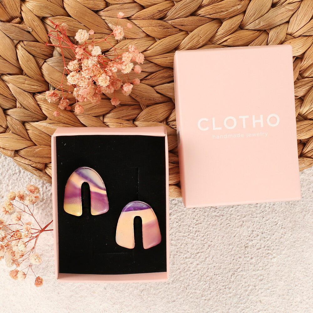 Clotho El Yapımı Gökkuşağı Ebruli Küpe