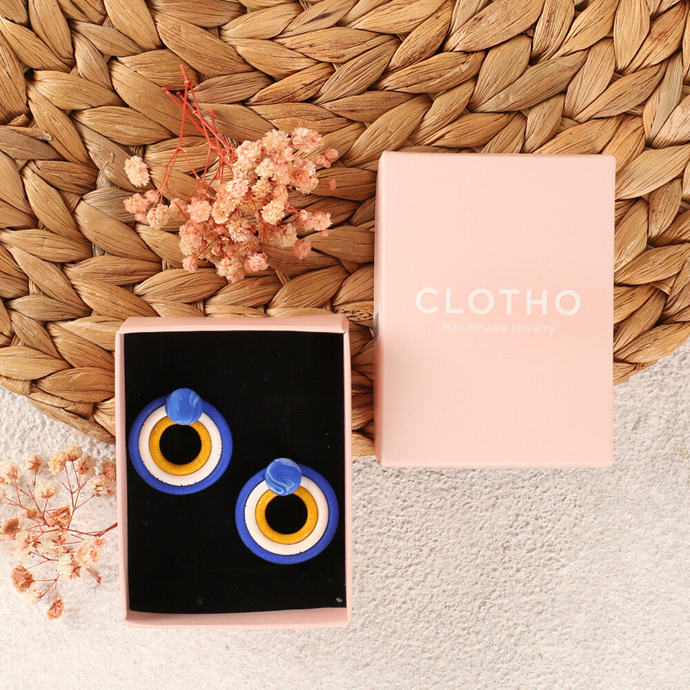 Clotho El Yapımı Yuvarlak Damlalı Nazar Boncuğu Mavi Küpe